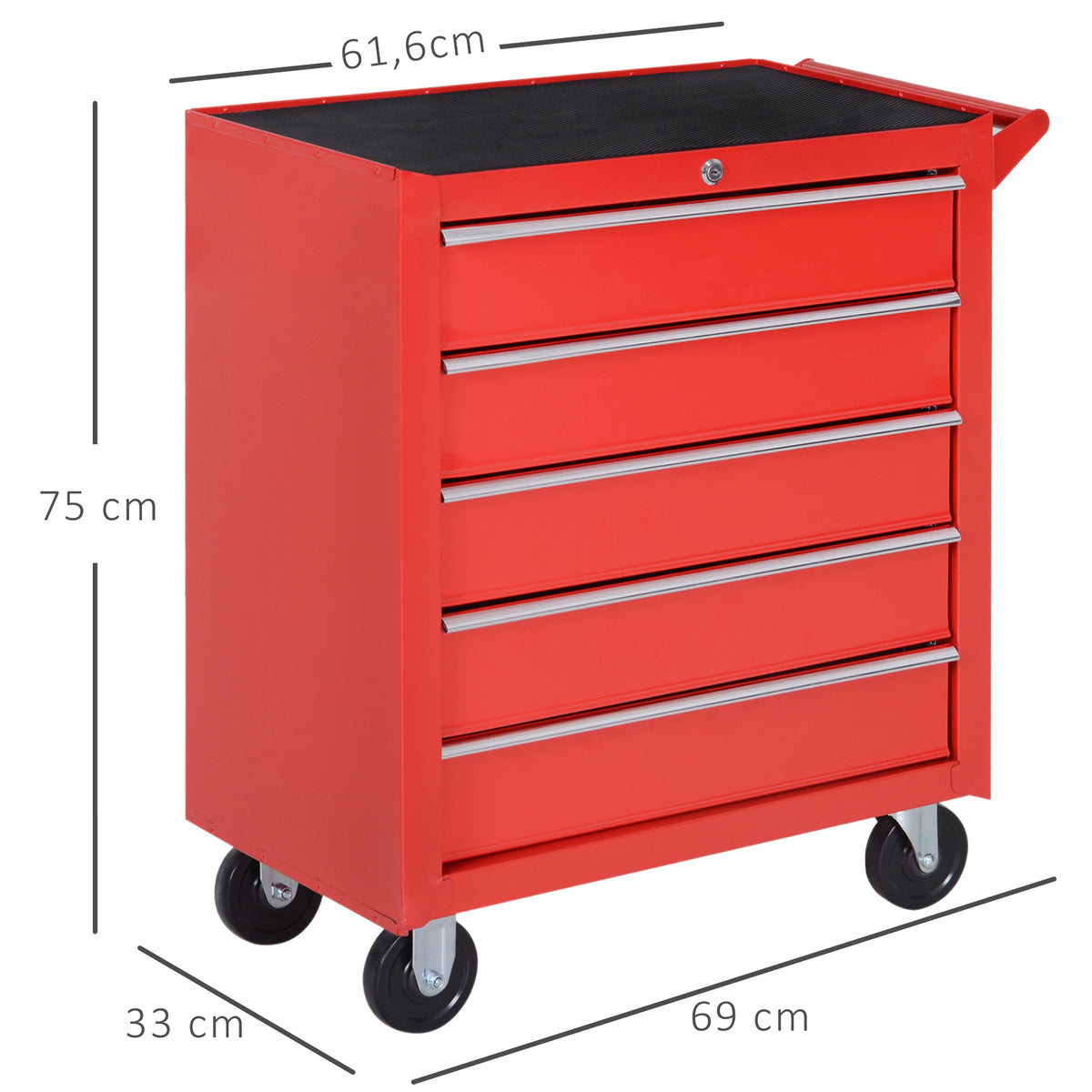 Rollschrank, Werkzeugschrank f¨¹r Garage, Schuppen, Stahl, 69L x 33B x 75H cm, Rot