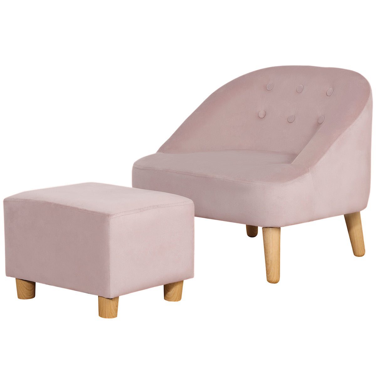 Kindersessel mit Ottomane f¨¹r Kinder von 3 bis 5 Jahren Niedliches Design Samtoptik 51 cm x 51 cm x 50 cm Rosa