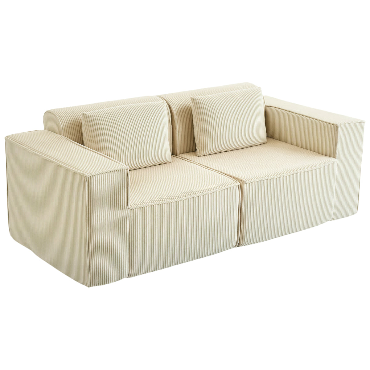3-Sitzer-Sofa, weiche Schaumstoffstruktur, breite Armlehnen, 2 Kissen, Cordbezug, Beige