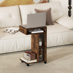 Beistelltisch, C-f?rmiger Servierwagen, 4 Rollen, 3 F?cher, 40 x 30 x 69 cm, Rustikal-Braun