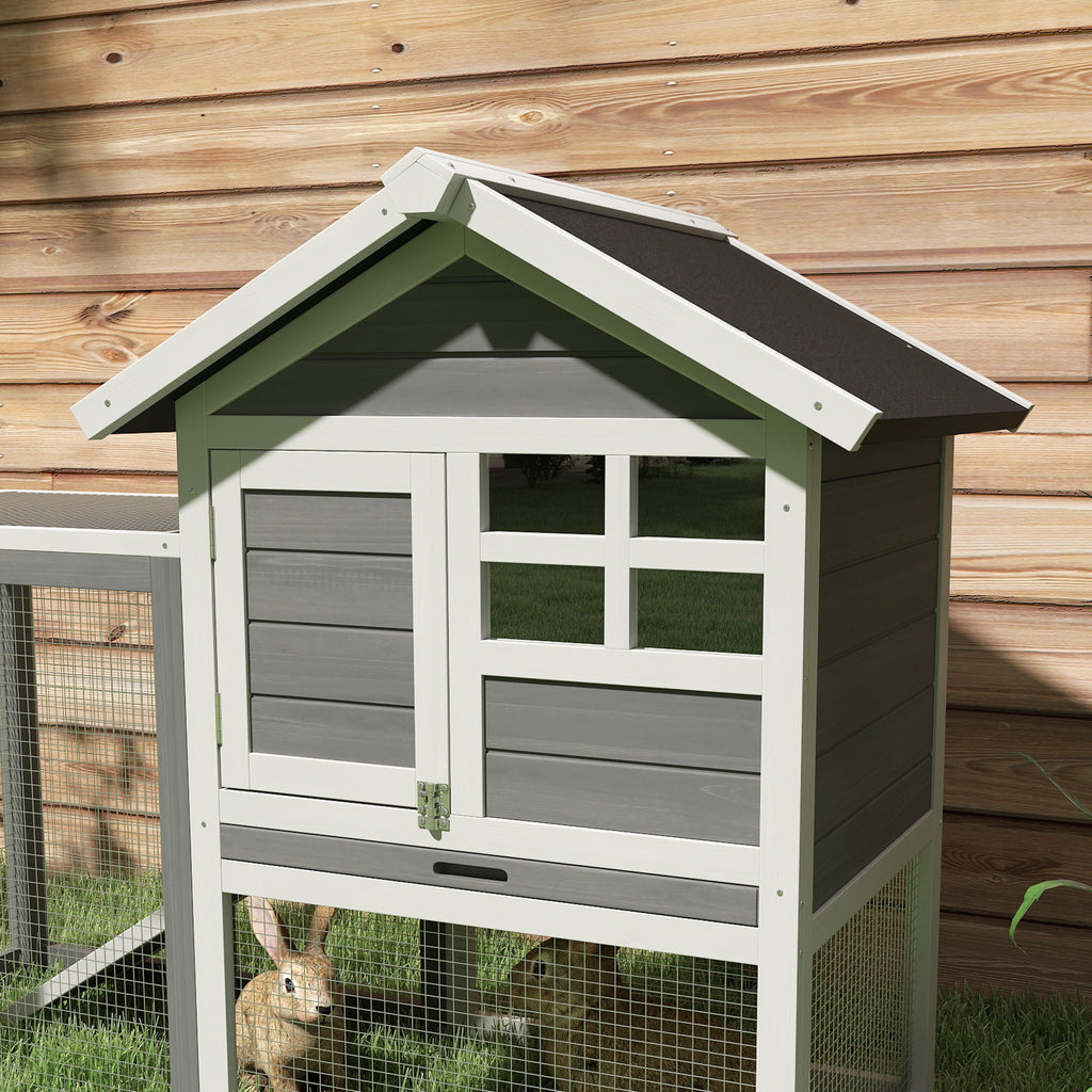 Rabbit Hutch Outdoor Wooden Guinea Pig Hutch Rabbit Run Bunny Cage Small Animal House Pull-Out Tray, Grey, 124 x 63 x 93 cm