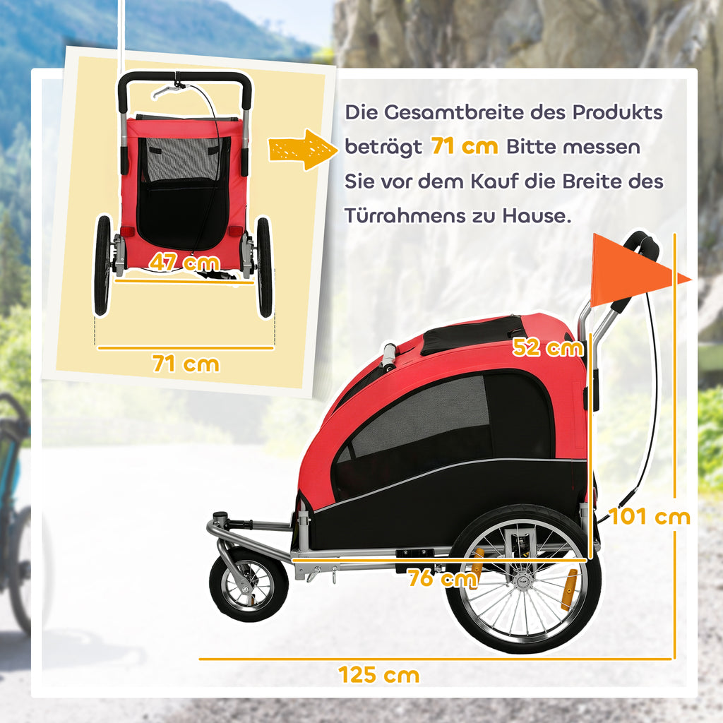 2-in-1 Hundeanhänger für Fahrrad Faltbarer Hundebuggy für kleine & mittelgroße Hunde bis 20 kg, Rot
