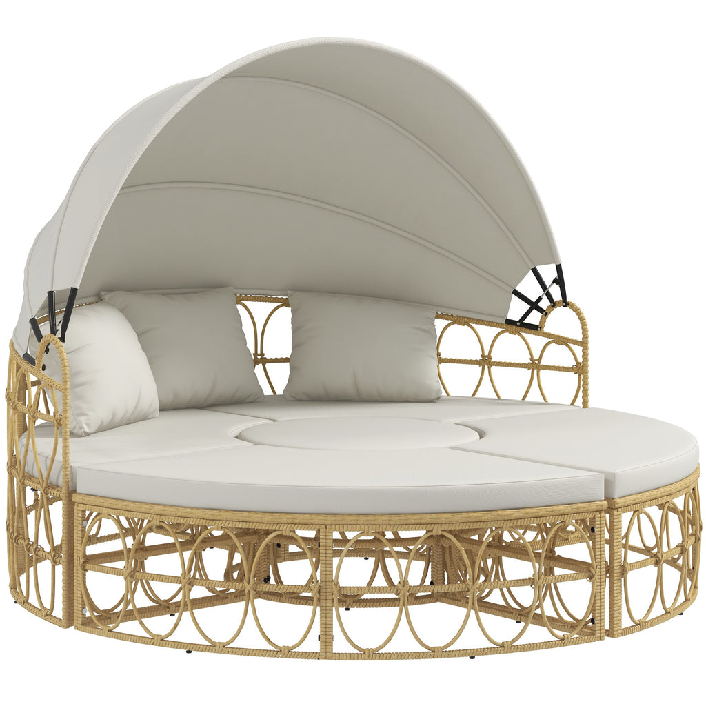Sonneninsel, 4-teilig, ausziehbares Dach, 5 Kissen, Rattanoptik, 178B x 85T x 66,5H cm, Beige