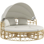 Sonneninsel, 4-teilig, ausziehbares Dach, 5 Kissen, Rattanoptik, 178B x 85T x 66,5H cm, Beige