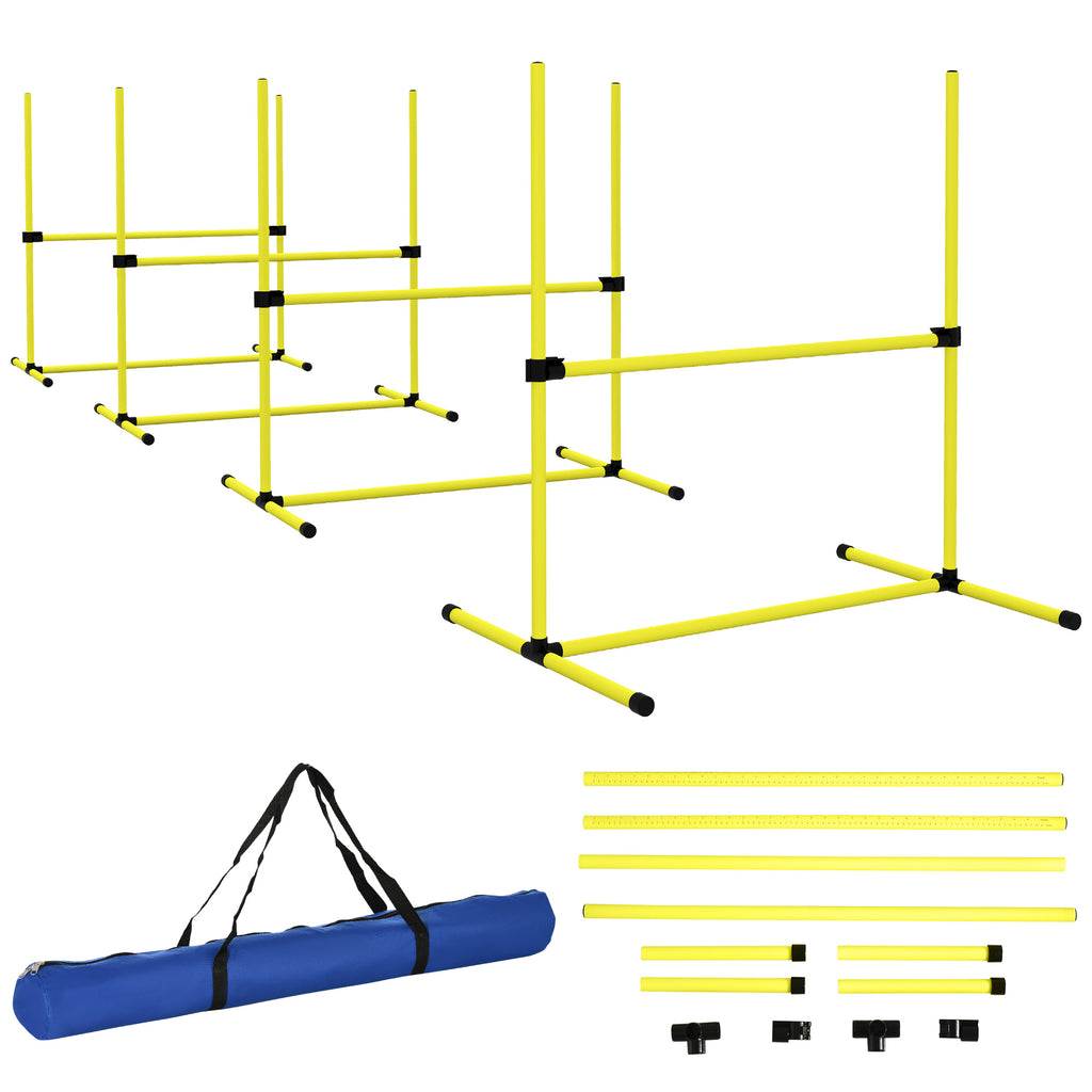 4 Pieces Dog Agility Training Equipment, Adjustable Height Jumps Hurdle with Carrying Bag for Outdoor, Yellow