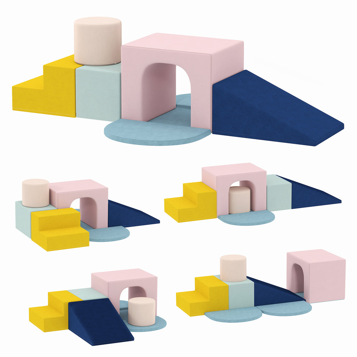 8-Piece Foam Play Blocks for Kids, Soft Motor Skill Blocks with Washable Velvet Covers, Indoor Climbing Set, Multicolor