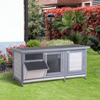  Hasenstall Winterfest Kaninchenstall aus Holz 112x50x54 cm Kaninchenkäfig mit Bitumendach, 2 Türen, Metallgitter, Hasenkäfig für Kaninchen, Meerschweinchen Outdoor Grau+Schwarz