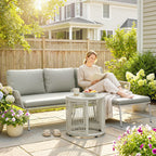 Polyrattan Gartenmöbel Set 3-teilig, Lounge Set mit Chaiselongue Zweisitzersofa Glastisch abnehmbar Kissen