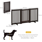 Absperrgitter Hund Freistehendes Verstellbares Schutzgitter mit Füßen 155 x 76 cm Holz Hundegitter Klappbar Treppenschutzgitter für Treppen, Türen, Küche, Flur, 3 Paneelen, Dunkelbraun