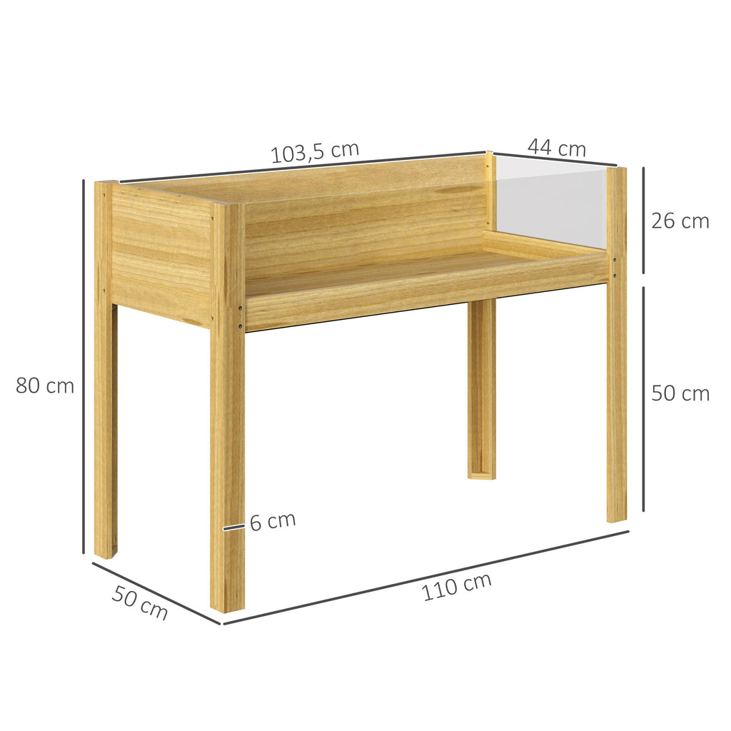 Hochbeet, Holz-Pflanzbox mit Acrylplatten an zwei Seiten, f¨¹r 118 L Erde, Wasserabflussl?cher, 110 x 50 x 80 cm