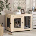 Hundebox Hundekäfig, Modernes Design, verriegelbar, 2 Türen, 94 cm x 60 cm x 71,5 cm, Natur + Schwarz