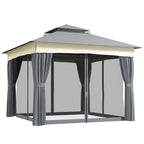 Pavillon mit Doppeldach, 3x3 m Wasserabweisend Stabil Winterfest Gartenpavillon aus Metall Dunkelgrau