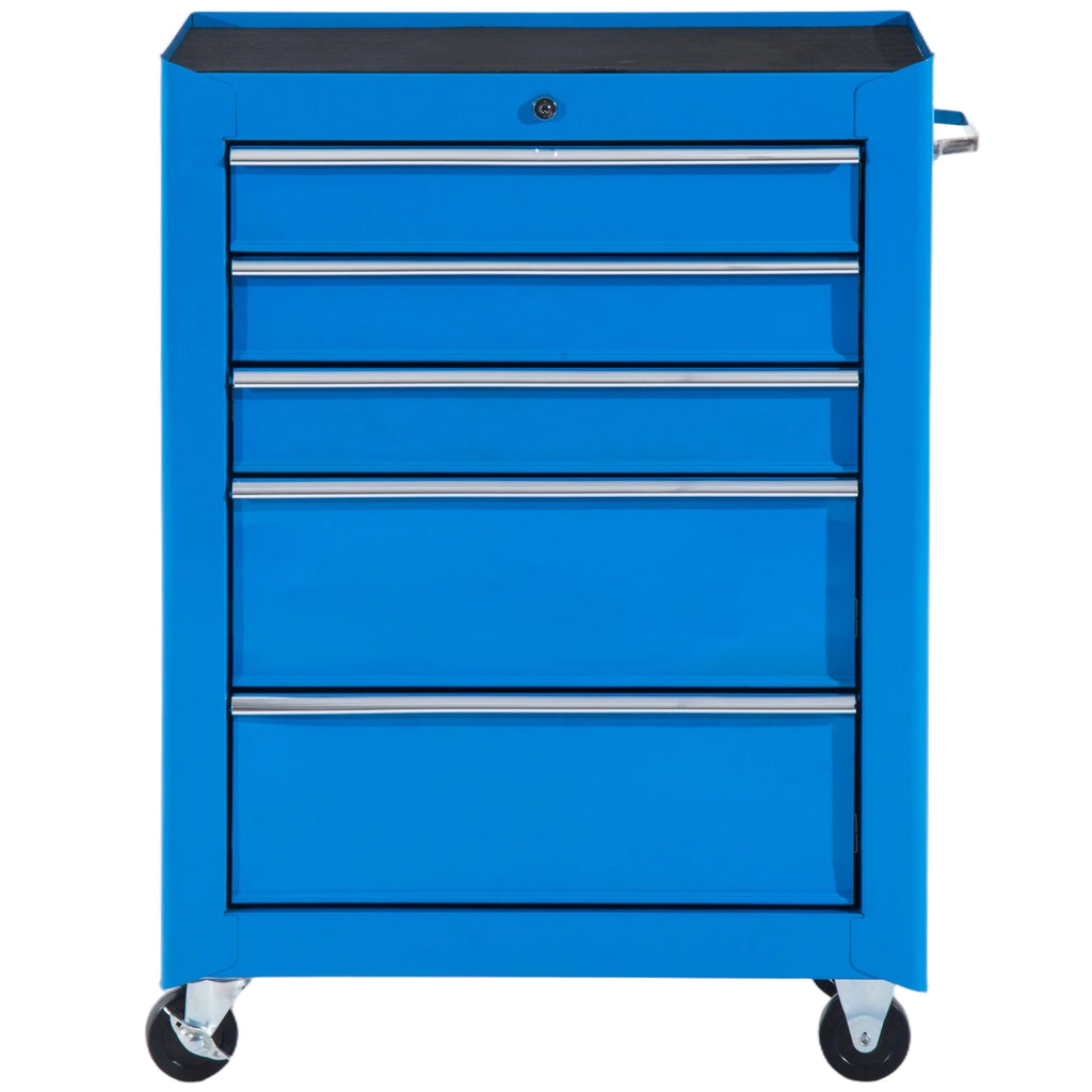 Werkzeugschrank, Werkzeugkiste, 5 Schubladen, rollbar, Stahl, Blau