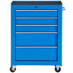 Werkzeugschrank, Werkzeugkiste, 5 Schubladen, rollbar, Stahl, Blau