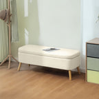 Aufbewahrungsbank, Sitzbank mit 65 L Stauraum, Teddy-Fleece-Stoff, Kautschukholz, 120 x 42 x 45 cm, Beige