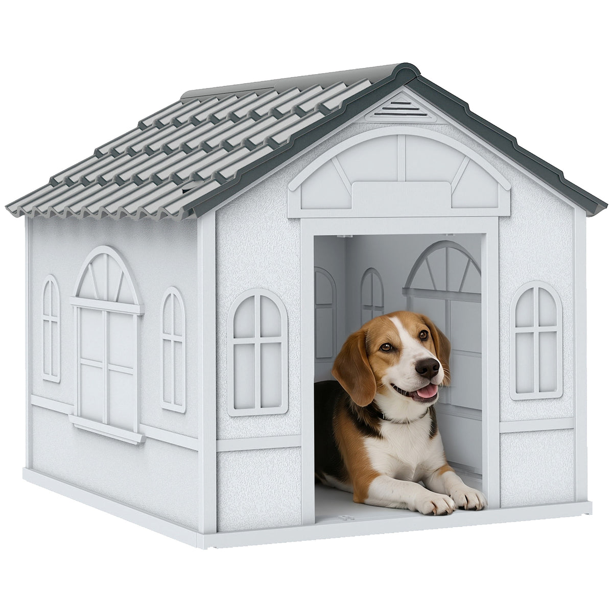Plastic Weather-Resistant Dog House, for Indoors and Outdoors, Medium Dogs - Grey