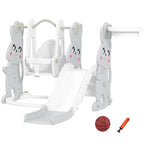 4-in-1 Spielset f¨¹r Kleinkinder, Rutsche, Schaukel, Kletterger¨¹st, Basketballkorb, Kunststoff, Hasendesign, Grau