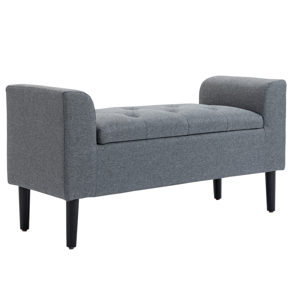Sitzbank mit Stauraum, Polsterbank, belastbar bis 130 kg, Leinenoptik, Kautschukholz, 116 x 44 x 58 cm, Hellgrau