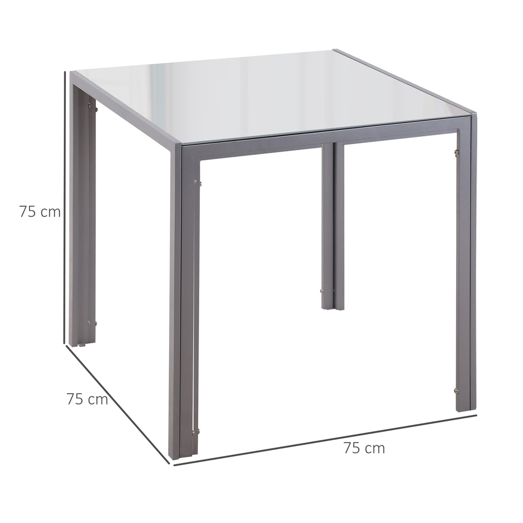 Modern Square Dining Table for 2-4 People, with Glass Top & Metal Legs for Dining Room, Living Room, Grey