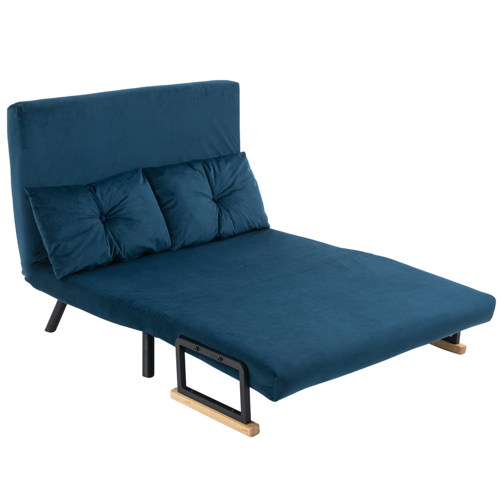 Schlafsofa 2er-Sofa Samtsofa, Schlaffunktion, inkl. 2 Kissen, Samtoptik, Natur + Blau