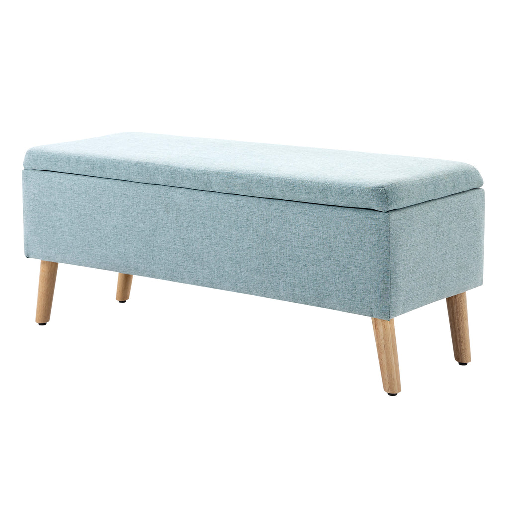 Sitzbank mit Stauraum Polsterbank mit Leinenoptik, Sitztruhe mit Holzbeine, Truhenbank für Wohnzimmer Schlafzimmer Flur 110 x 39 x 45 cm, Hellgrün