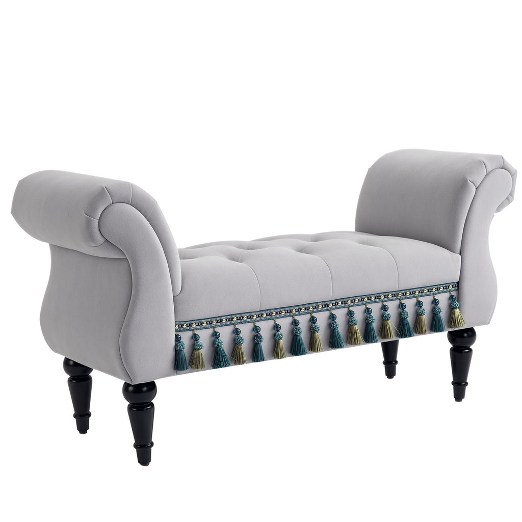 Sitzbank Polsterbank mit Samt-Bezug, Armlehne Bettbank mit Holzrahmen, Schuhbank für Schlafzimmer, Wohnzimmer, Flur 117 x 40 x 58 cm Hellgrau