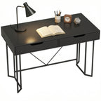 Kleiner Computertisch mit 2 Schubladen, Schreibtisch mit großer Arbeitsfläche 120 x 60 x 77 cm Schwarz