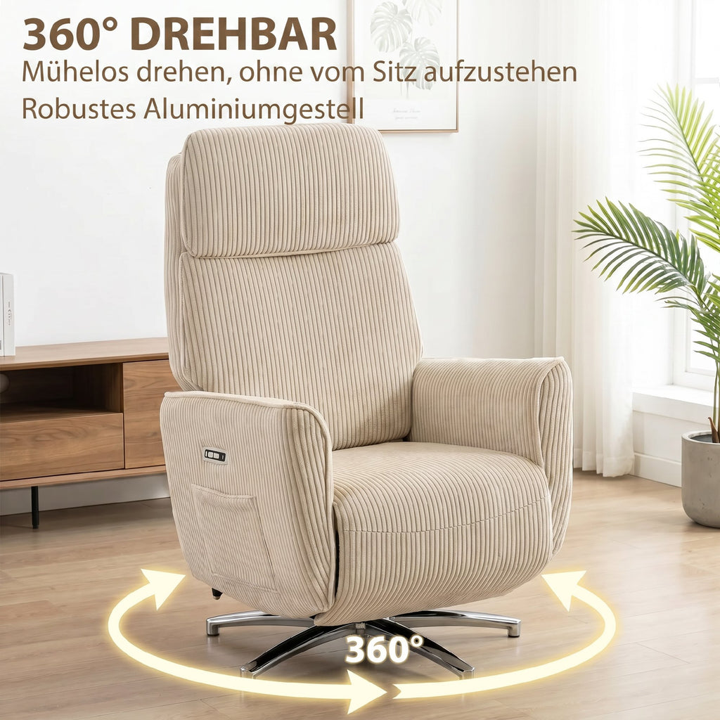 2 Motoren Relaxsessel Elektrisch Verstellbar Drehbar Creme