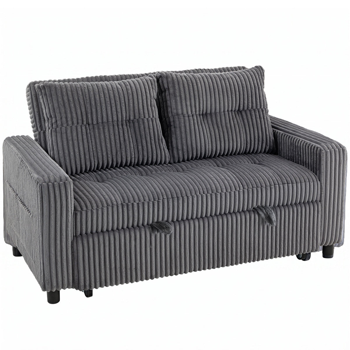 2-Sitzer Sofabett, Cordbezug, zum Schlafsofa umwandelbar, 2 Kissen, Seitentaschen, 157 x 190 cm, Dunkelgrau