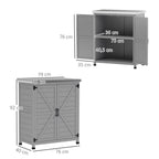 Gartenschrank, Außenschrank mit Arbeitsfläche, Werkzeugschrank, Massivholz, Stahl, 79B x 43T x 92H cm, Grau