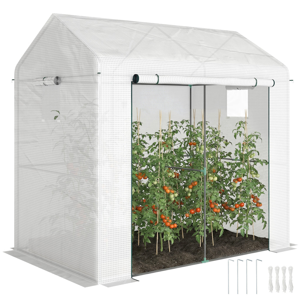 Walk-in Greenhouse, Outdoor Tomato Greenhouse with Roll-up Door and Mesh Windows, PE Cover, 200 x 140 x 200cm, White