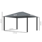 Hardtop-Gartenpavillon 4,2 x 3,6 m, Vorhänge mit Fliegennetz, Alugestell, Braun+Creme