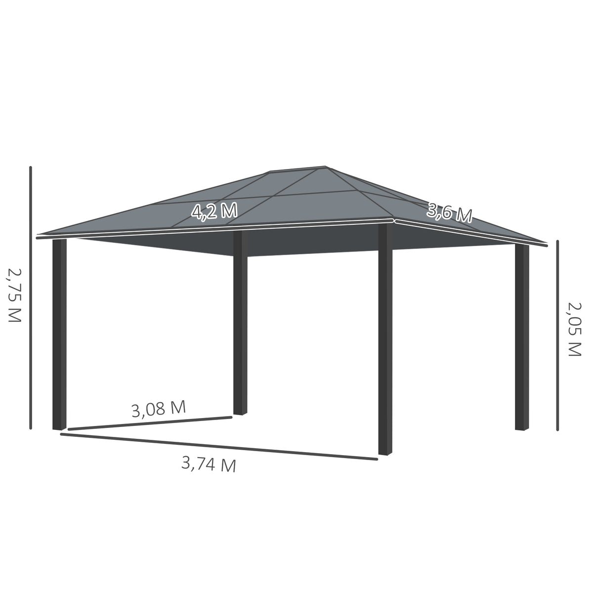Hardtop-Gartenpavillon 4,2 x 3,6 m, Vorhänge mit Fliegennetz, Alugestell, Braun+Creme