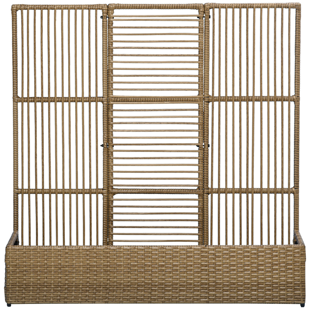 Blumenkasten mit Spalier, wetterfest, Polyrattan, 103 x 29 x 103 cm, Sandfarbe