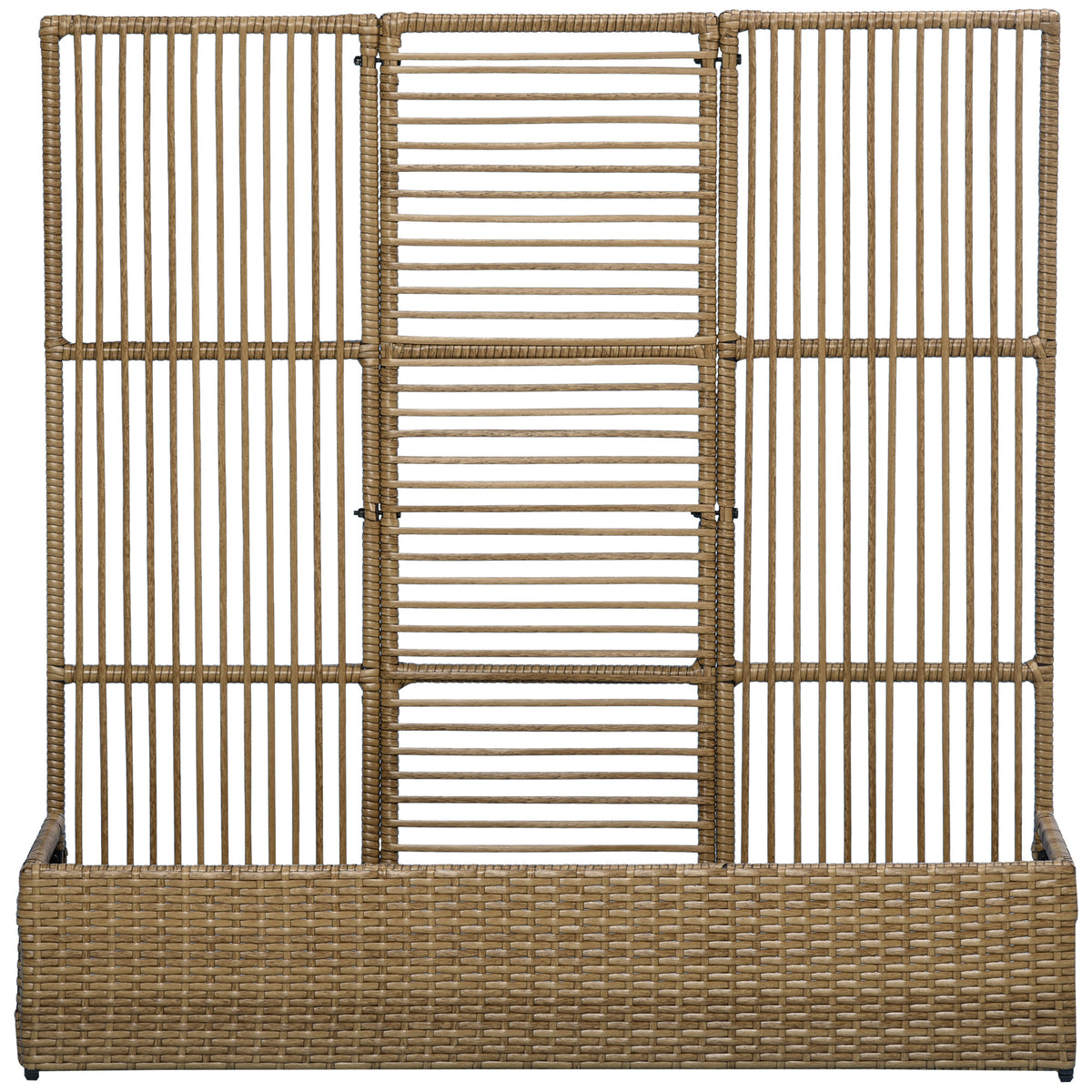 Blumenkasten mit Spalier, wetterfest, Polyrattan, 103 x 29 x 103 cm, Sandfarbe