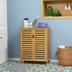 Badezimmerschrank, Bambusschrank mit Lamellendesign f¨¹r Badezimmer, Flur, kompakte Gr??e, viel Stauraum, Naturholz