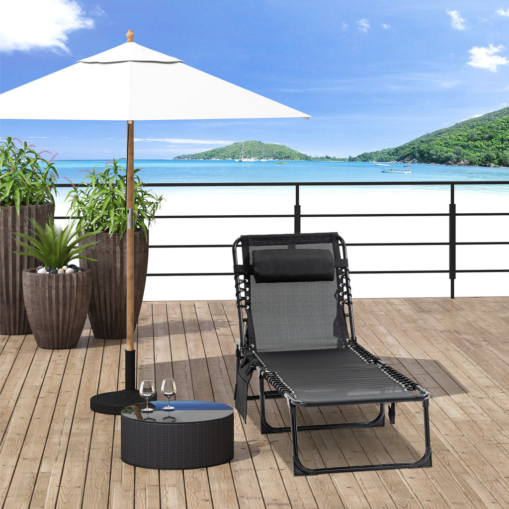 Liegestuhl, Zusammenklappbare Liege mit Nackenkissen, Stahlrahmen, Netzstoffbezug, 120 kg Belastbarkeit, Schwarz