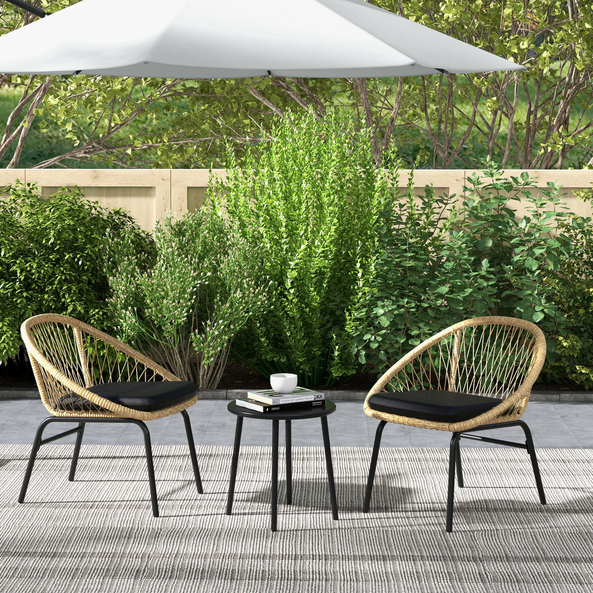 Rattan Terrassengarnitur, Gartenmöbel-Set, 2 Sessel & Tisch, Gelb
