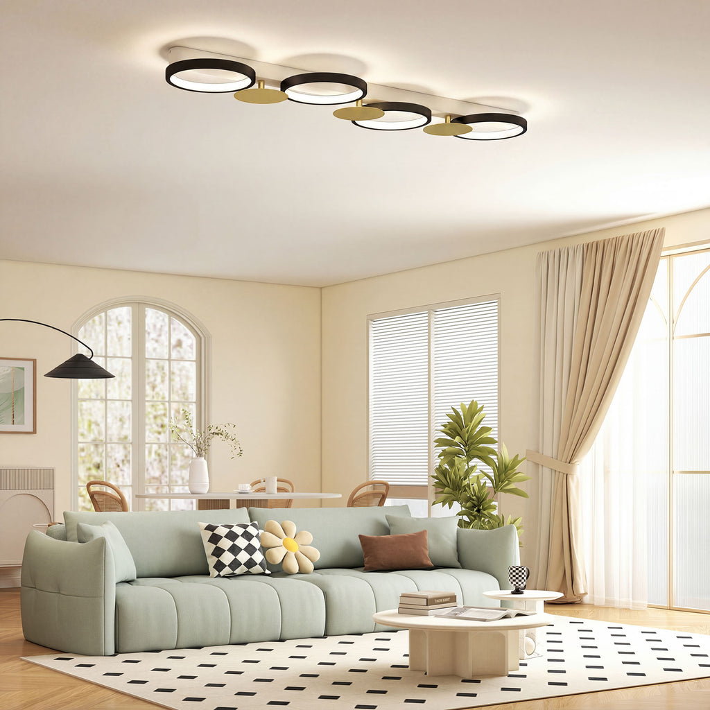 Deckenleuchte LED 38W 1500LM 3000K-6500K Deckenlampe Wohnzimmerlampe mit 4 Glühbirnen Fernbedienung Schwarz+Gold
