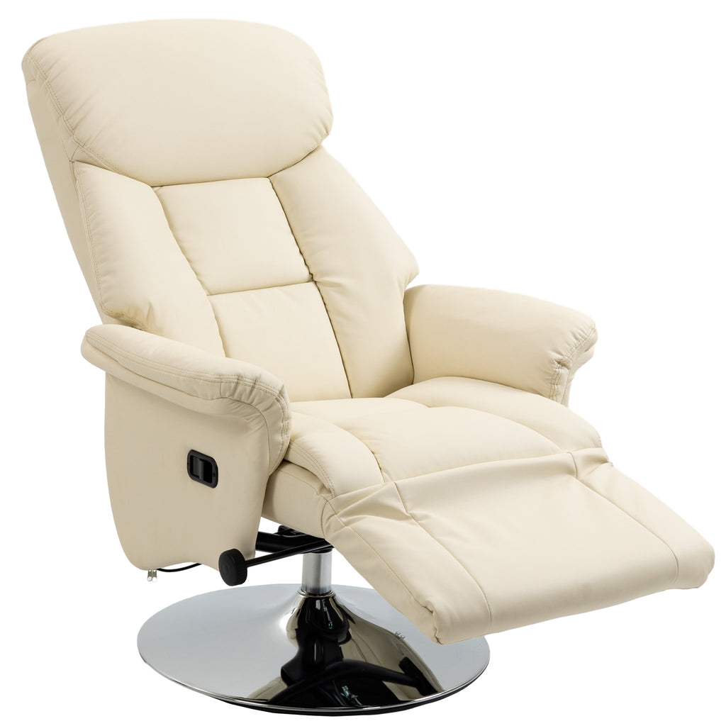 Relaxsessel, Liegefunktion, Lederoptik, Fußstütze, bis 150 kg, 78 x 80 x 109 cm, Creme