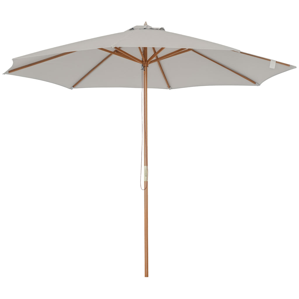 3(m) Garden Parasol, Pulley Operated Patio Umbrella, Wooden Parasol, Table Market Umbrella with Rope Pulley Mechanism and 8 Ribs, Grey