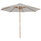 3(m) Garden Parasol, Pulley Operated Patio Umbrella, Wooden Parasol, Table Market Umbrella with Rope Pulley Mechanism and 8 Ribs, Grey