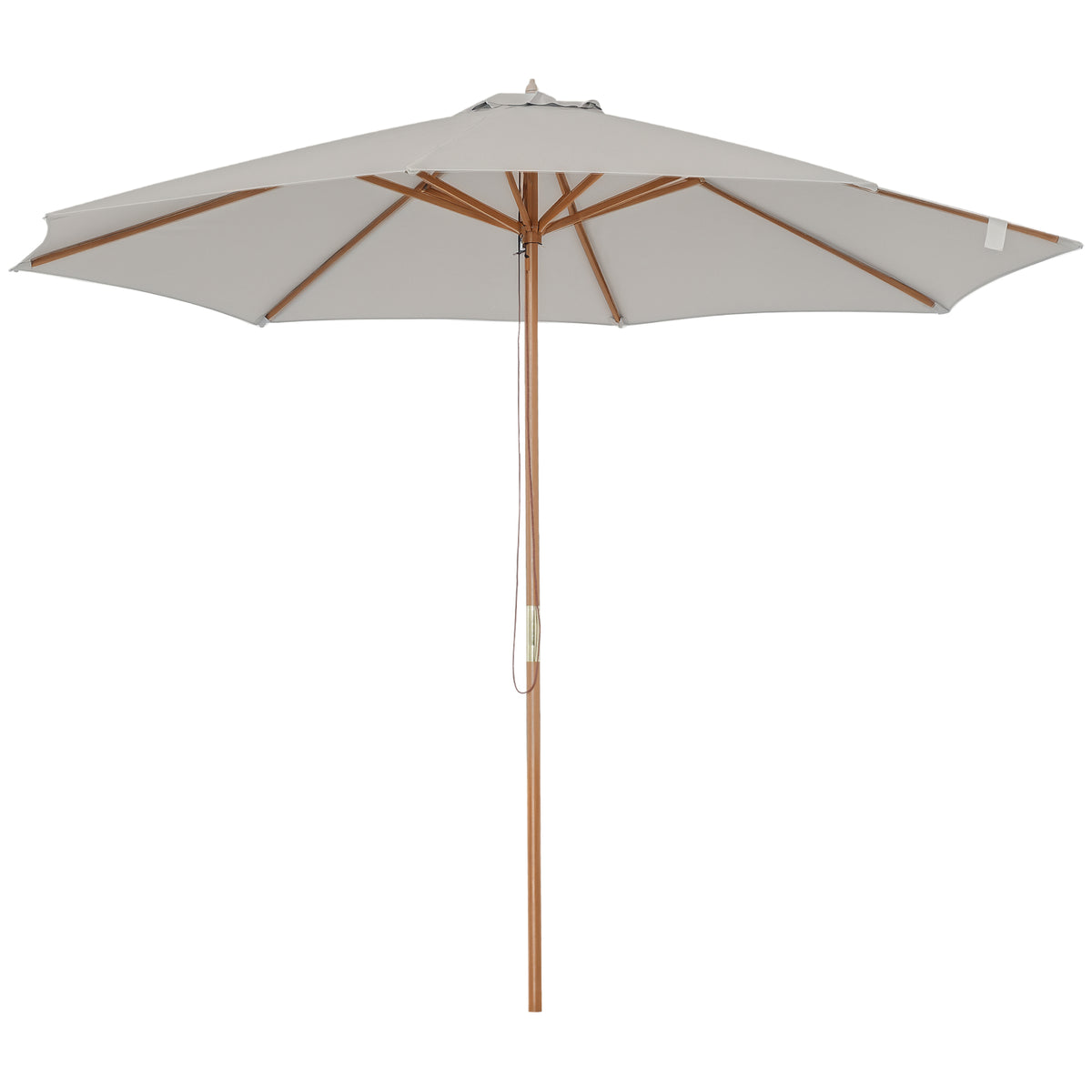 3(m) Garden Parasol, Pulley Operated Patio Umbrella, Wooden Parasol, Table Market Umbrella with Rope Pulley Mechanism and 8 Ribs, Grey