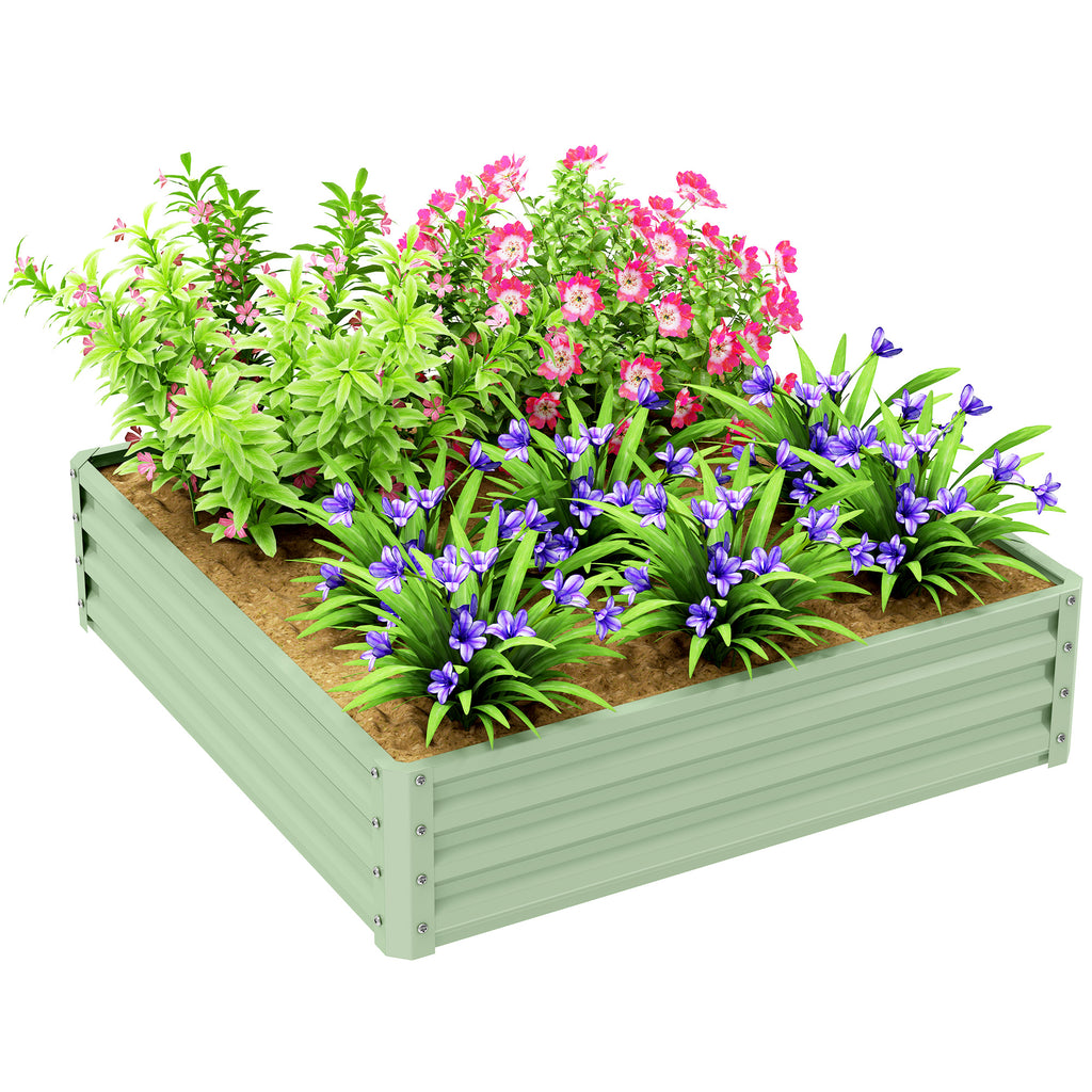 Square Raised Garden Bed Box with Weatherized Steel Frame for Vegetables, Flowers, & Herbs, 120 x 120 x 30cm, Light Green