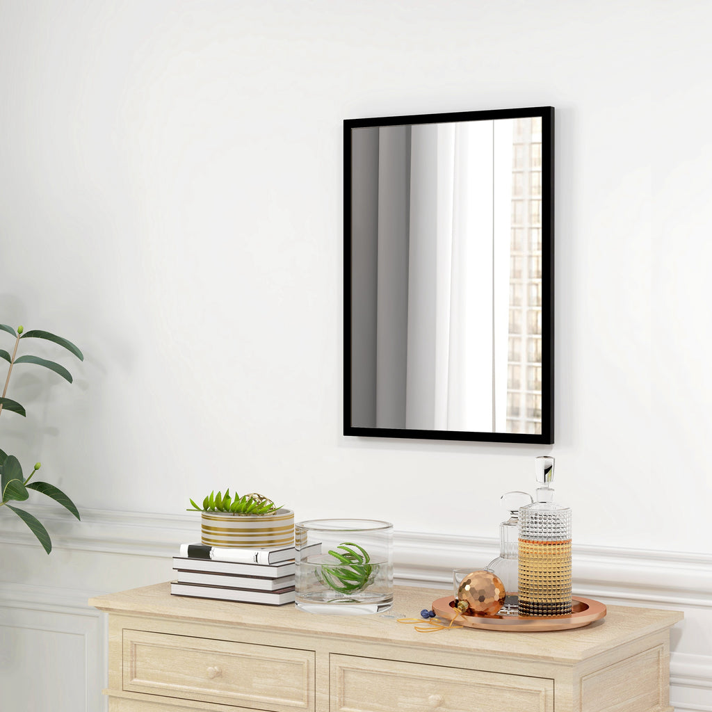 Wall Bathroom Mirror, 70 x 50 cm Wall-Mounted Mirror for Living Room, Bedroom, Hallway, Black