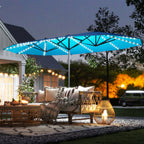 Doppelschirm mit Solar-Lichtern, Aluminium, Polyester, UPF50+ Schutz, UV-best?ndig, Terrassenschirm, Blau