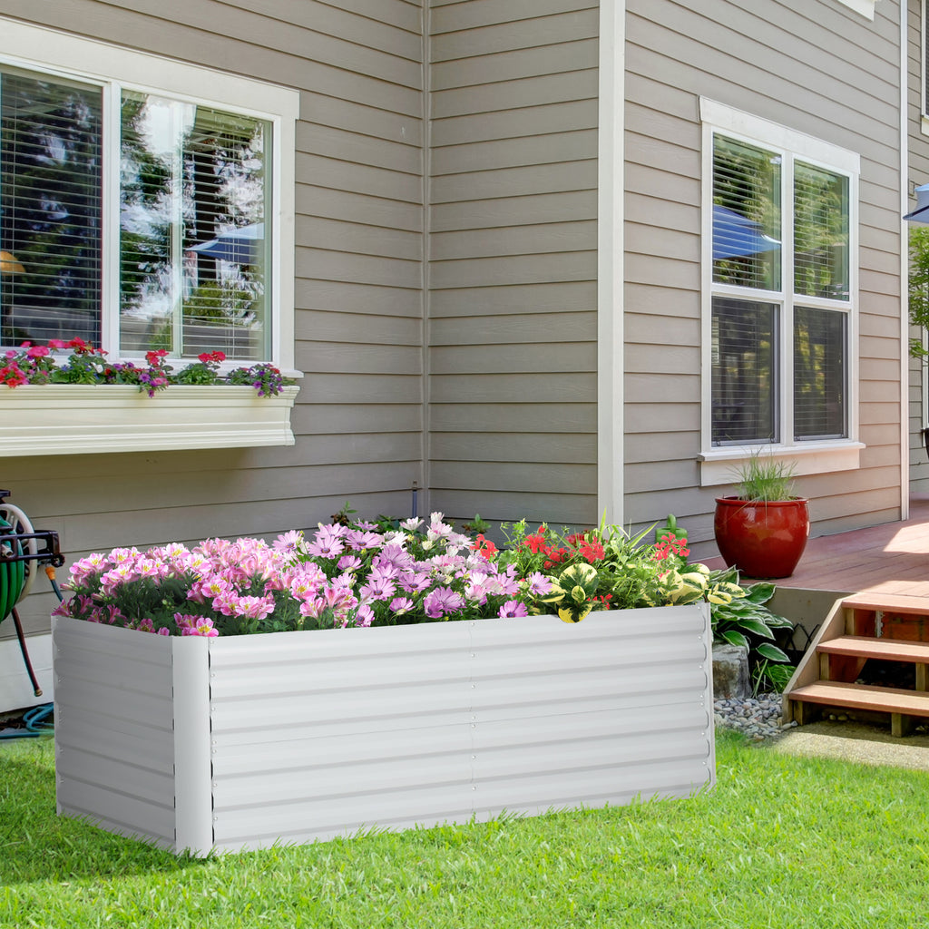 Raised Beds for Garden, Galvanised Steel Outdoor Planters with Multi-reinforced Rods, 180 x 90 x 59 cm, Light Grey