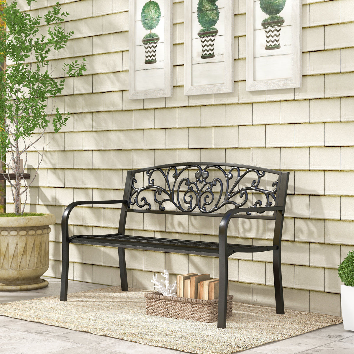 2-Seater Garden Bench, Steel-Black
