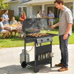 Gasgrill 5 KW 2 Brenner BBQ Grillwagen Edelstahl inkl Seitentisch Unterkorb Frontabdeckung Thermometer Emaille-Grillrost