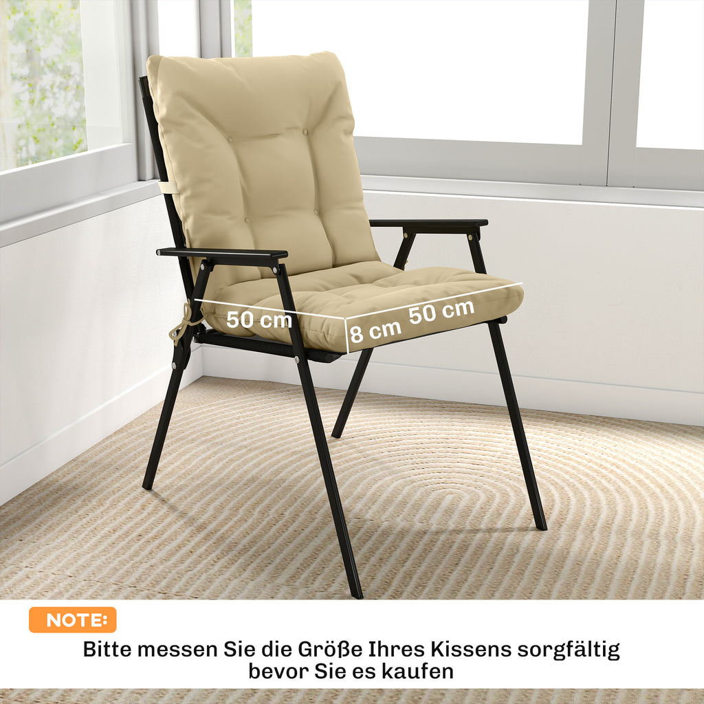 Outdoor-Sitzkissen mit Rückenlehne und Bändern, wasserabweisende Polster für drinnen und draußen, Beige